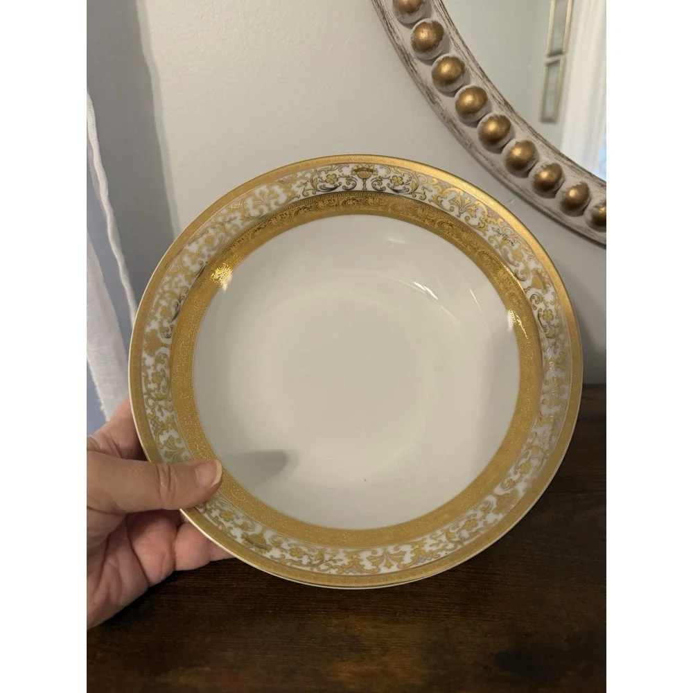 Vintage GNA Fine Porcelain GNA9 Gold Encrusted Rimmed Serving Bowl 9.5
